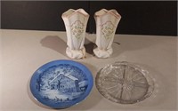 Two Vases, Old Homestead Plate & Divided Server