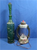 Homemade Handpainted Lantern Lamp, Vintage Bottle
