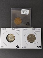 Vintage Roosevelt Dime Jefferson Nickel 1918 Penny