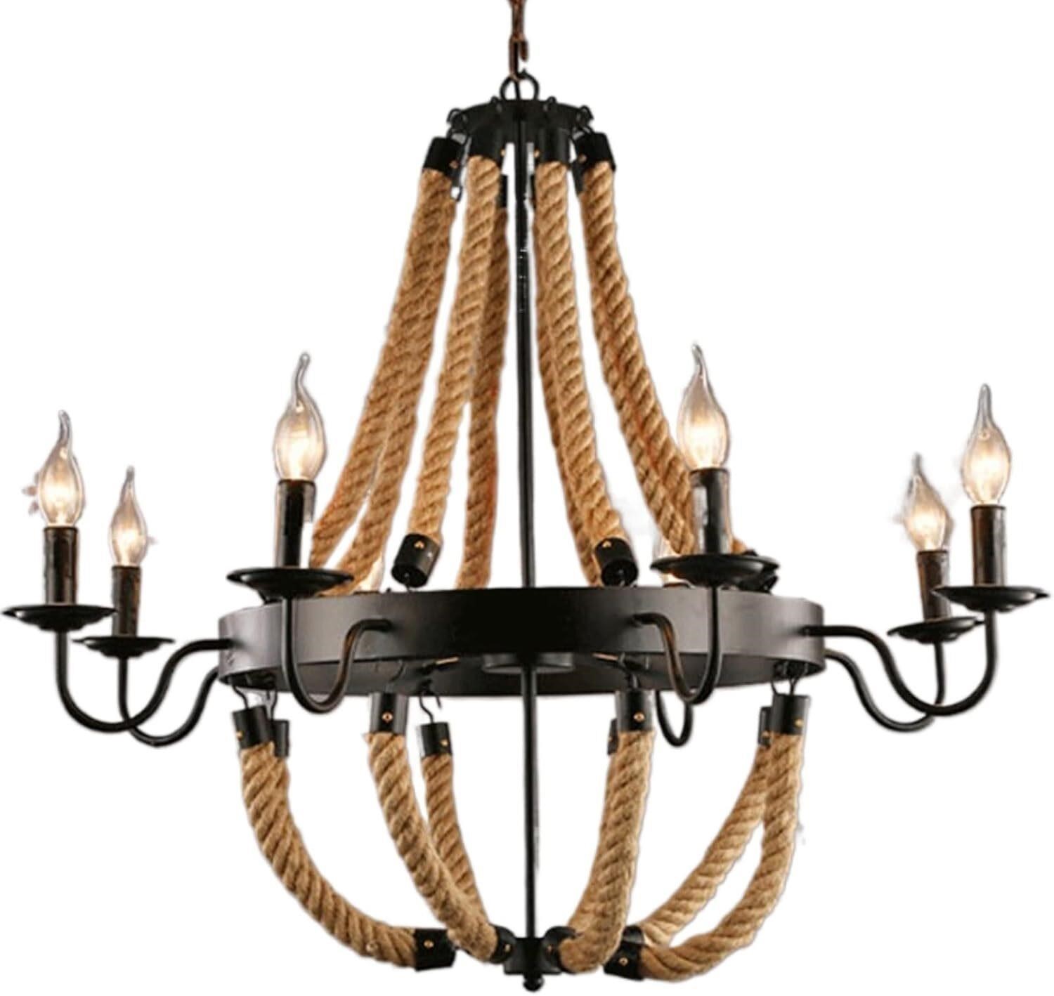 $2996  Chandelier  Round 8-Light  Natural Ropes