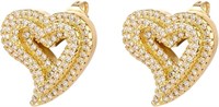 18k Gold-pl .91ct White Sapphire Heart Earrings