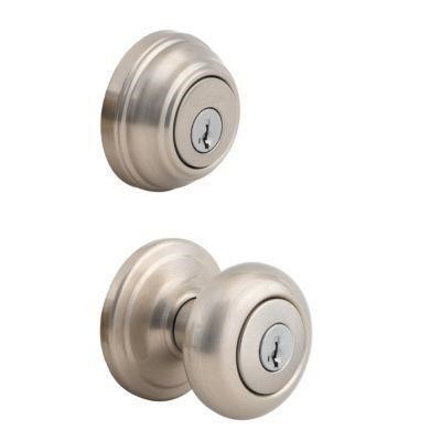 Juno Satin Nickel Exterior Entry Door Knob and Sin