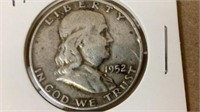 1952 Ben Franklin half dollar silver coin
