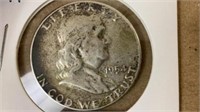 1954 Ben Franklin silver half dollar coin