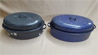 Lot of 2 Vintage Black & Blue Enamelware Roasting