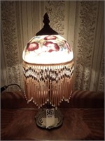 Art glass Beaded boudoir style lamp, 14"
