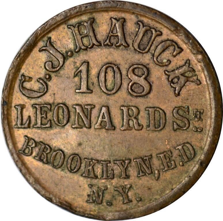 1863 MERCHANT TOKEN - C J HAUCK, NY