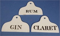 Three antique creamware cellar labels