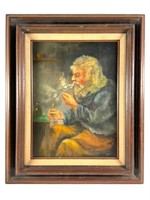 Man lighting a Pipe, Oil on Canvas