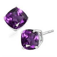 6MM Cushion Cut Amethyst 1.85CTW Stud Earrings in