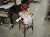Oak high Chair w/1972 Ideal Doll