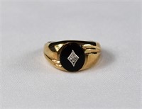 10kt Gold Men's Onyx & Diamond Signet Ring