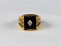 14kt Gold Men's Onyx & Diamond Signet Ring