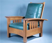 Stickley Bow Arm Morris Chair and stool