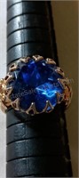 Vintage Filigree Blue Glass Stone Ring Size 7