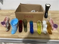 Box of glassware shoes boots
