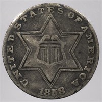1858-P Three Cent Silver Piece 3cs Obsolete US