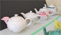 4 Decorative Floral Teapots