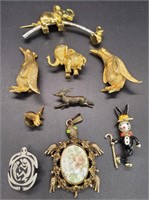 (D) Animal Figural Brooches and Pins- Elephant,