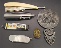(D) Pocket Knives, Embossed Hand Mirror, Shaver