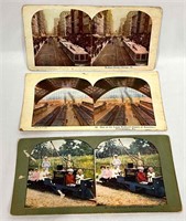 Three Vintage Colored Railroad Stereoviews