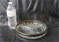 Divided Clear Relish Dish w Silver Plate Rim