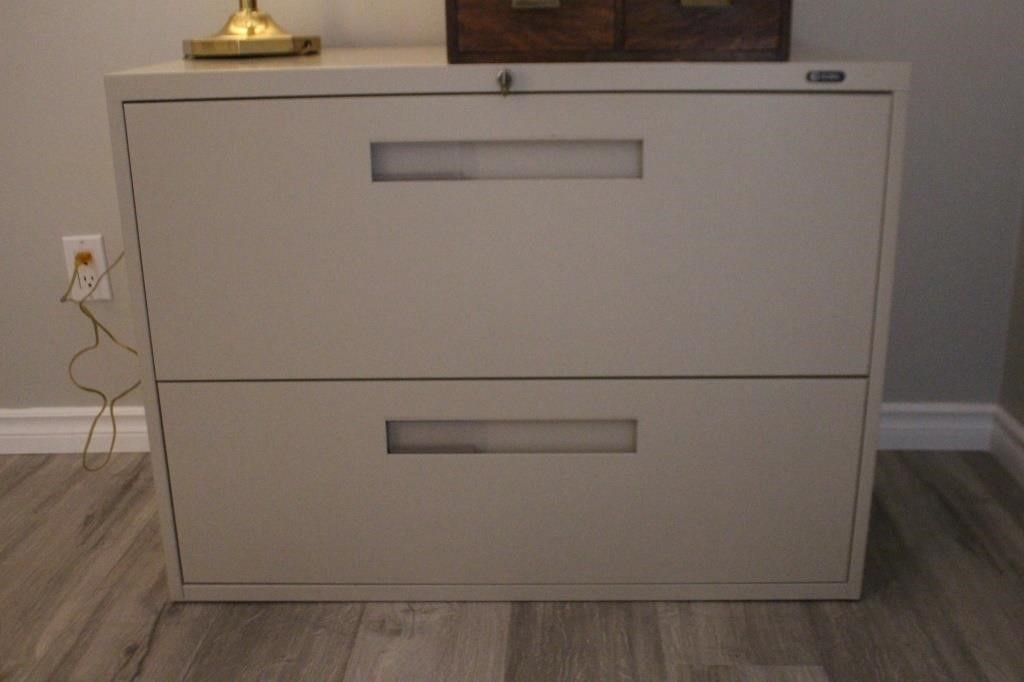 Metal file cabinet with key by Global, 36 X 18 X