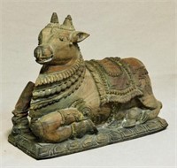Hindu Sacred Cow Carved Wooden Figure.