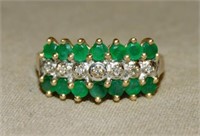 Diamond and Emerald 10K Plumb Gold Ring.