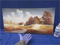 "old house" unframed painting by sue st john 15x30