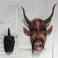 Two Vintage Hand Carved Diablo Masks