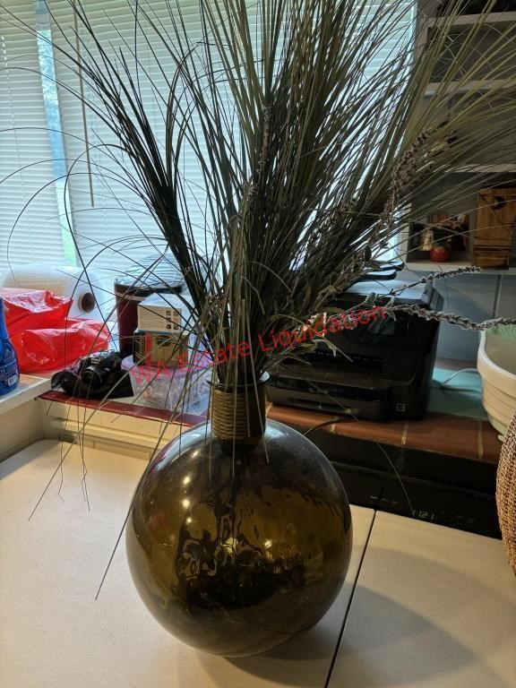 Large Glass Vase with Faux Plants (living room)