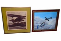 WWII Fighter Painting and Bi-Plane