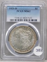 1921-D PCGS Morgan Silver Dollar MS62.