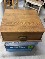 Antique oak cutlery box, with a brass pull