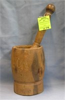 Antique wooden mortar and pestle