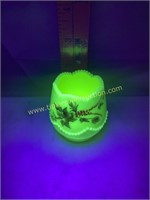 Handpainted uranium glass toothpick holder