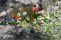 Assembled Glass Flowers & Butterfly Garden Sculptu