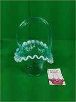 Fenton Small Irredescent Fluted Basket with Roses