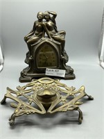 8" Art Nauvx Nude Clock and Brass Ink Well