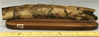 11" fossilized walrus ivory scrimshawed with a wha