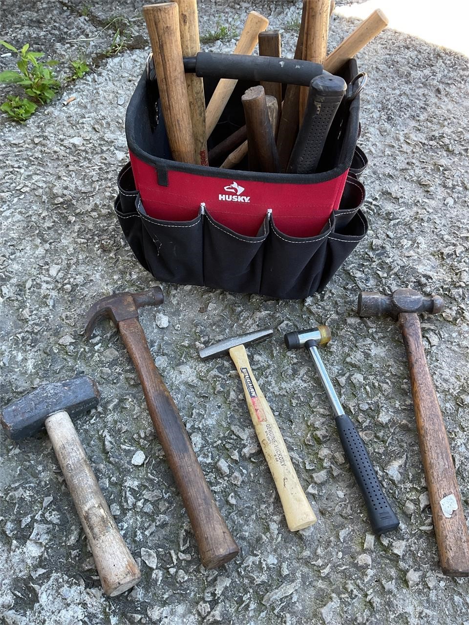 Assorted hammers in husky bag