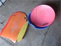 Skate board, saucer sleds