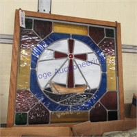 Framed stain glass window, 20.5" square