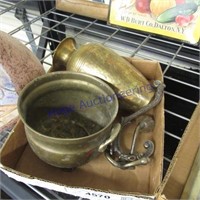 Brass vase, pot, hooks