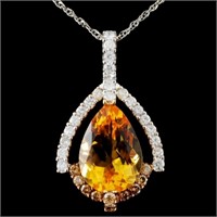 14K Gold 5.15ct Citrine & 0.71ctw Fancy Diamond Pe