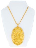 24kt G.P.Necklace, Oval Gold Leaf Chinese Script