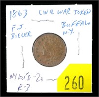 1863 Civil War token, Buffalo NY, Rarity 3