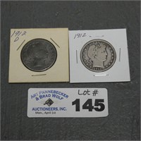 1912 & 1912D Silver Barber Half Dollars