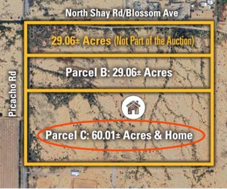 Parcel "C" is 60.01+/- Acres with Home
